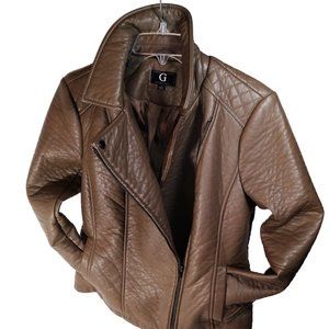 G by Giuliana Women's Quilted Faux Leather Brown Moto Jacket- Size S